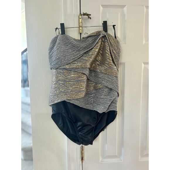 NWT Miracle Suit Silver & Grey Metallic Strapless One Piece Swimsuit - Picture 1 of 9